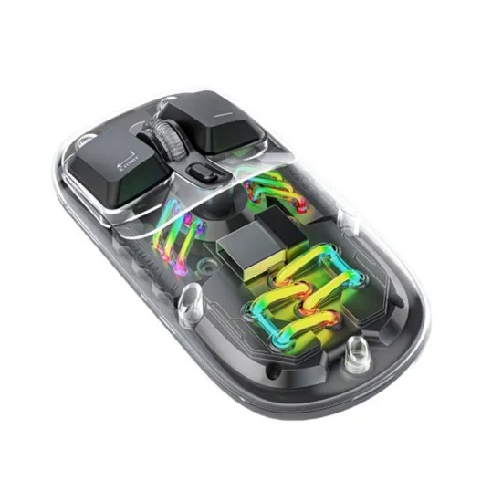 Porodo Transparent Dual-Mode Wireless Mouse Rgb Light And Magnetic Cover